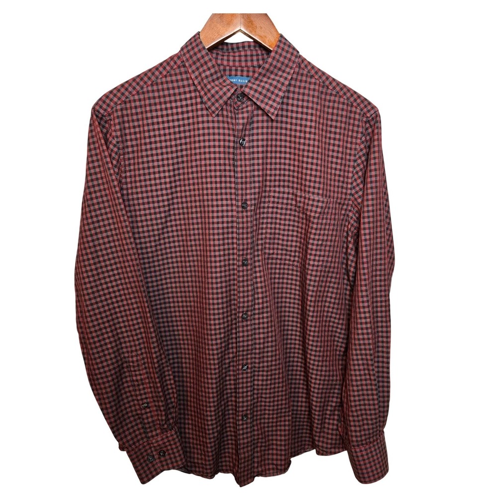 Perry Ellis Mens Medium Button Down Shirt Long‎ Sleeve Checkered Plaid Casual